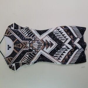 Express Geometric Sequin Boddycon Dress White/Black/Gold Size SP